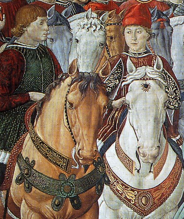 Oil painting:Procession of the Magus Balthazar. Detail.1459