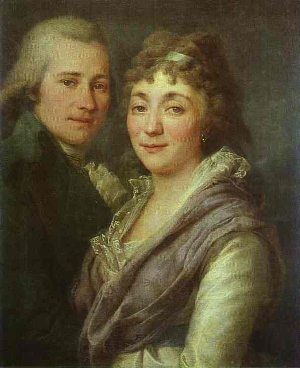 Oil painting:Portrait of V. I. Mitrofanov and M. A. Mitrofanova. 1790