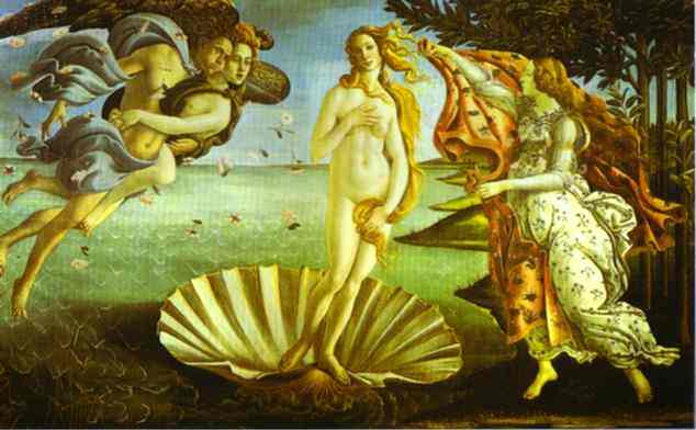 Oil painting:The Birth of Venus. c.1485