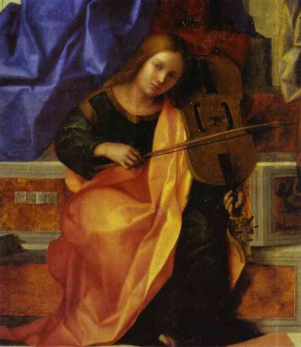 Oil painting:Sacra Conversazione. Detail. 1505