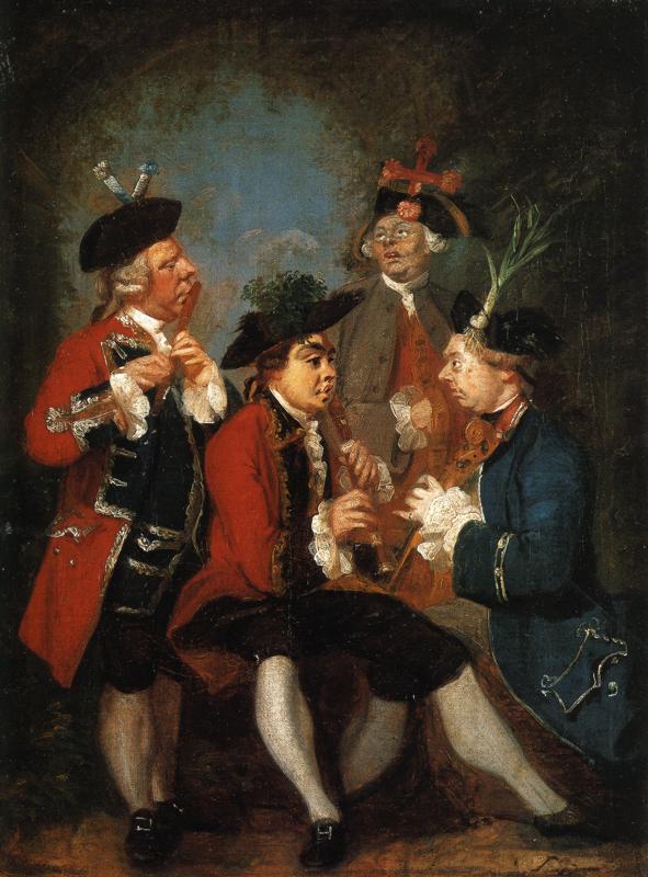 Oil painting:Sir Thomas Kennedy, James Caulfeild, Mr Ward and Mr Phelps. Oil on canvas. 63 x 52 cm