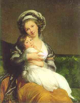 Oil painting:Self Portrait with Daughter (Jeanne Julie Louise, 1780-1809).