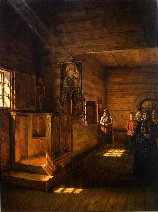 Oil painting:Interior of the Church of St. John the Evangelist on the Ishna near Rostov Yaroslavsky.