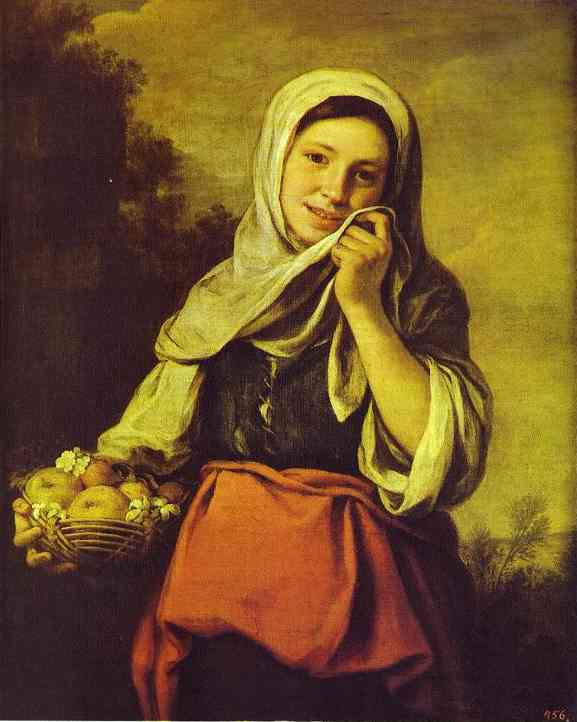 Oil painting:A Girl with Fruits. Oil on canvas. The Pushkin Museum of Fine Art, Moscow, Russia.