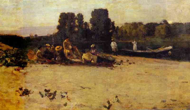 Oil painting: A Picnic. 1880