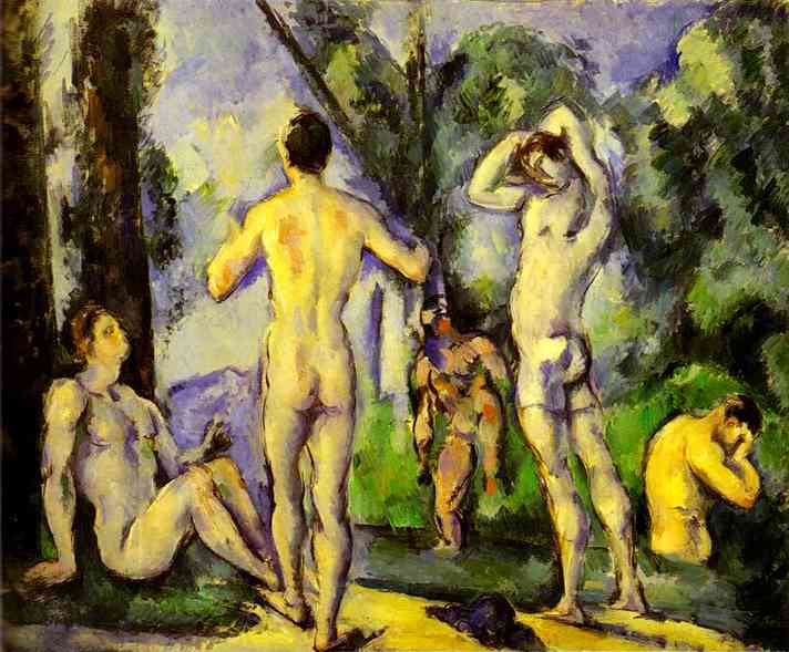 Oil painting:Bathers in the Open Air (Baigneurs en plein air). c. 1880