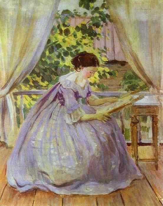 Oil painting:Lady Embroidering. 1901