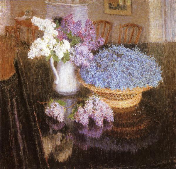 Oil painting:Lilacs and Forget-Me-Nots. 1905