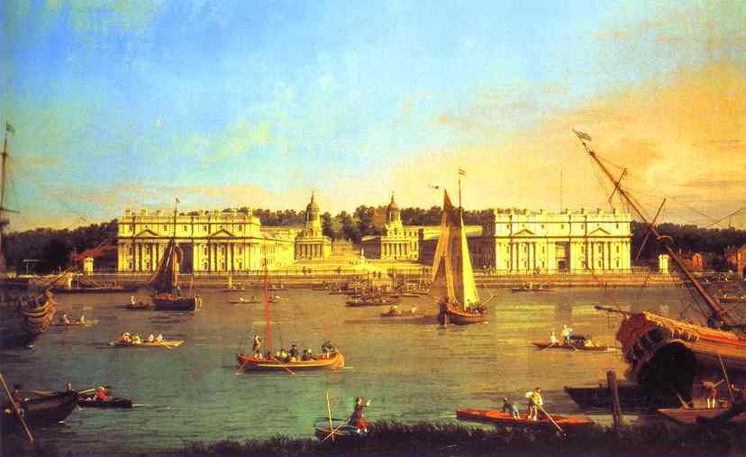 Oil painting:London: Greenwich Hospital from the North Bank of the Thames. c.1753