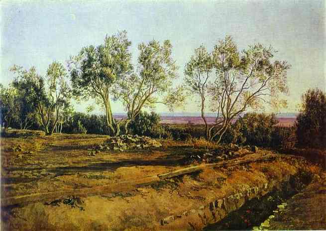 Oil painting:Olives Near Cemetery in Albano. New Moon. 1842-1846