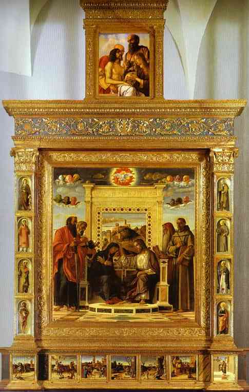 Oil painting:Pesaro Altarpiece. Photomontage: Coronation of t