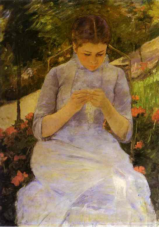 Oil painting:Sewing Woman. ca 1880