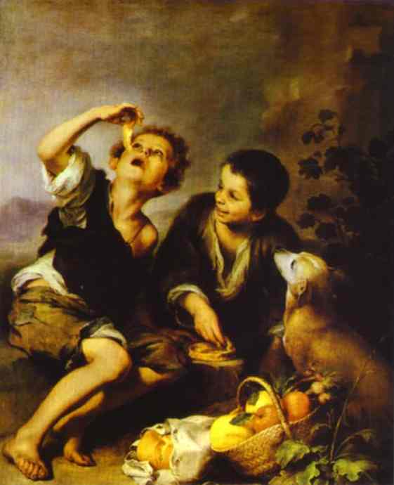 Oil painting:The Pie Eater. c. 1662