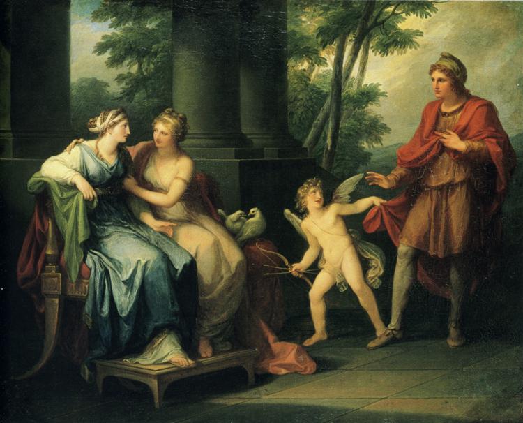 Oil painting:Venus Persuades Helen to Fall in Love with Paris.