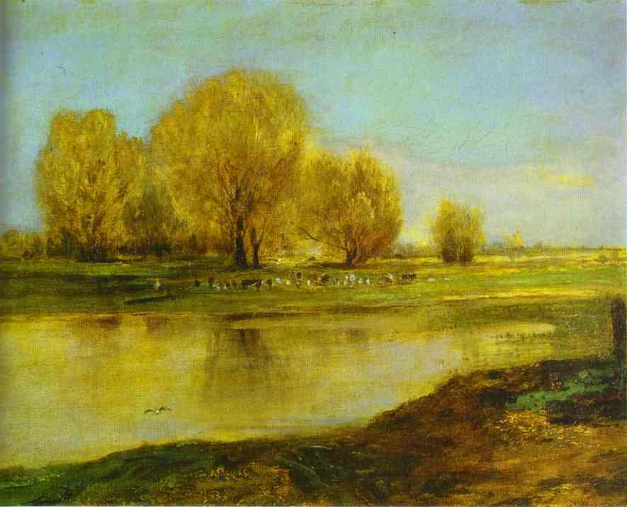 Oil painting:Willows by a Pond. 1872