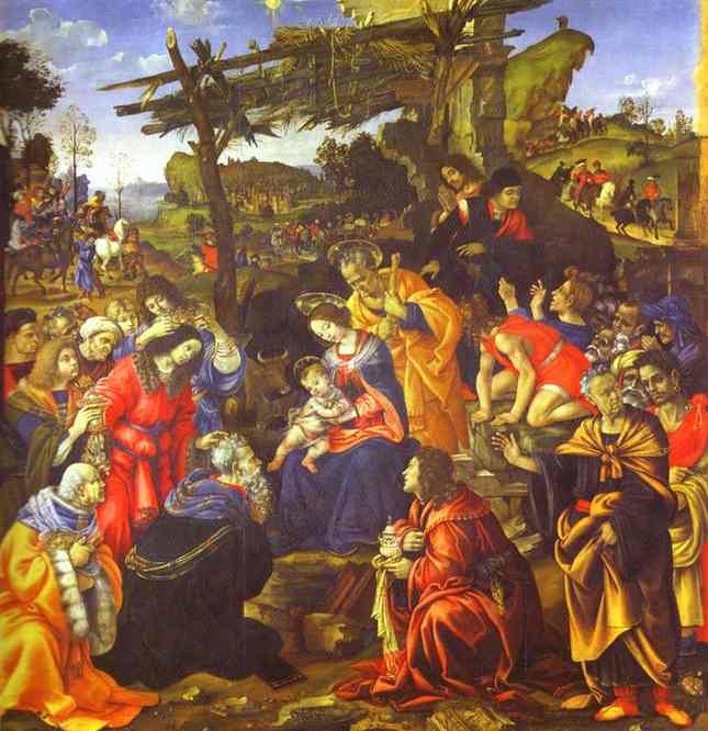 Oil painting:The Adoration of the Magi. c.1496