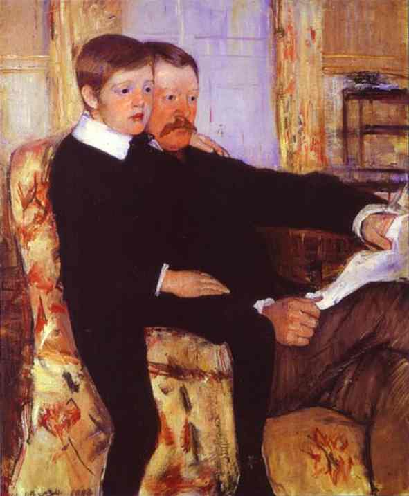 Oil painting:Portrait of Alexander Cassatt and His Son Robert. 1885