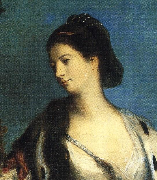 Oil painting:Elizabeth, Duchess of Hamilton and Argyll. Detail. 1758