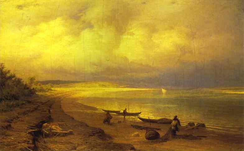 Oil painting:Bank of the Volga after a Thunderstorm. 1871