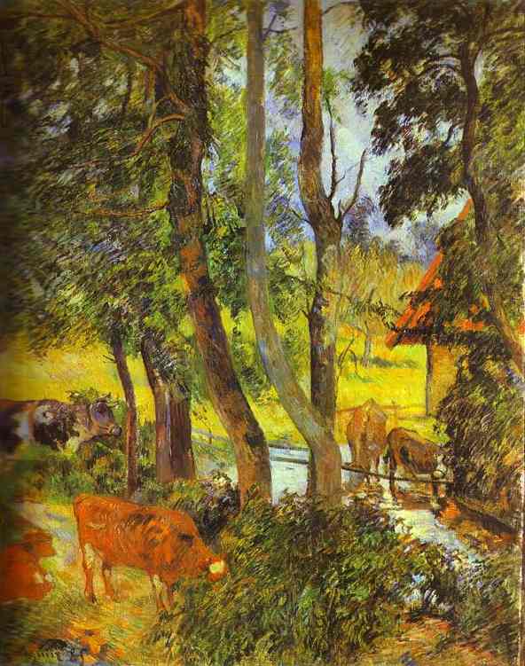 Oil painting:Cattle Drinking. 1885