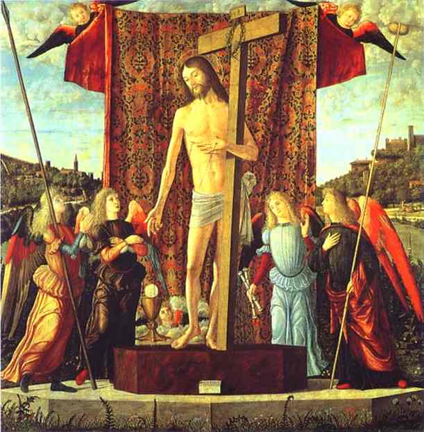 Oil painting:Christ with the Symbols of the Passion Surrounded by Angels. 1496