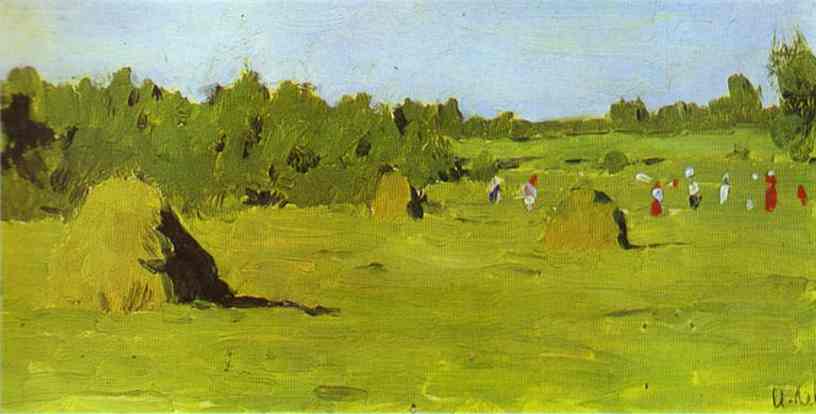 Oil painting:Haymaking. Study. 1900