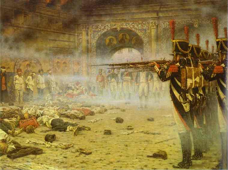 Oil painting:In Defeated Moscow (Arsonists or Shooting in the Kremlin). 1897-1898