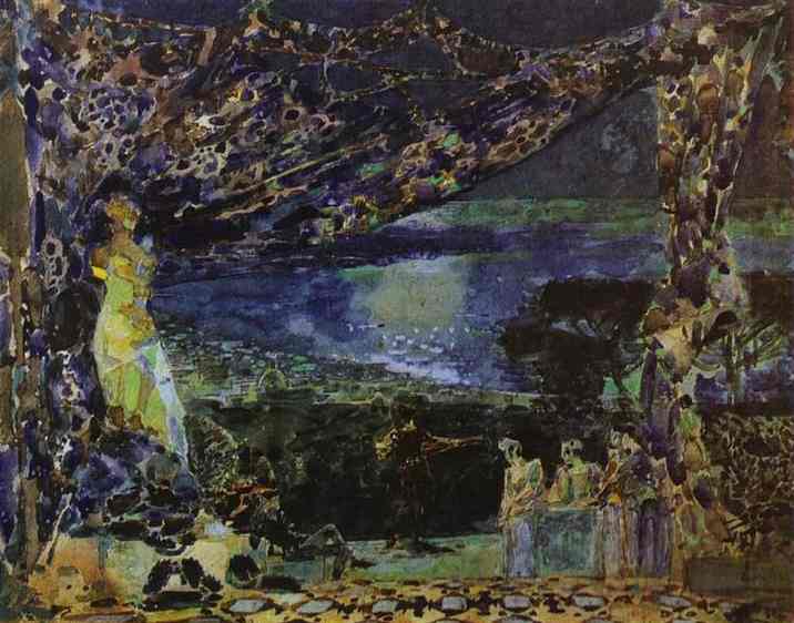 Oil painting:Italian Night. Sketch for the curtain. 1891