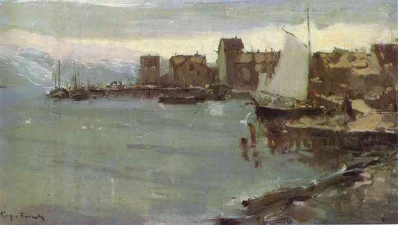 Oil painting: Norwegian Harbour. 1894