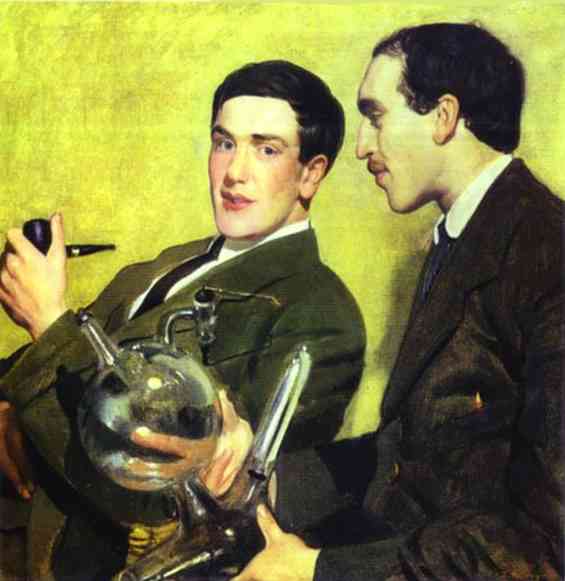 Oil painting: Portrait of Prof. Pyotr Kapitsa and Prof. Nikolai Semyonov. 1921