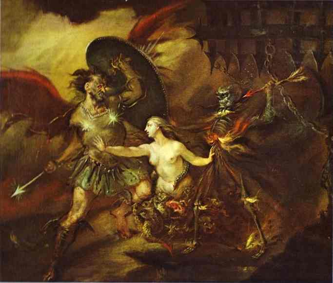 Oil painting:Satan, Sin and Death. 1735