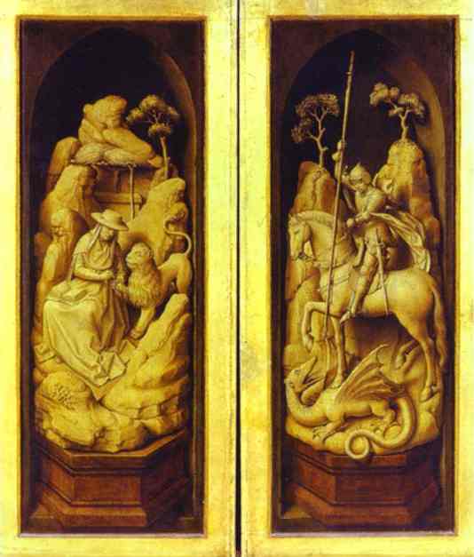 Oil painting:Sforza Triptych. St. Jerome and St. George. The exterior. c.1450-1460