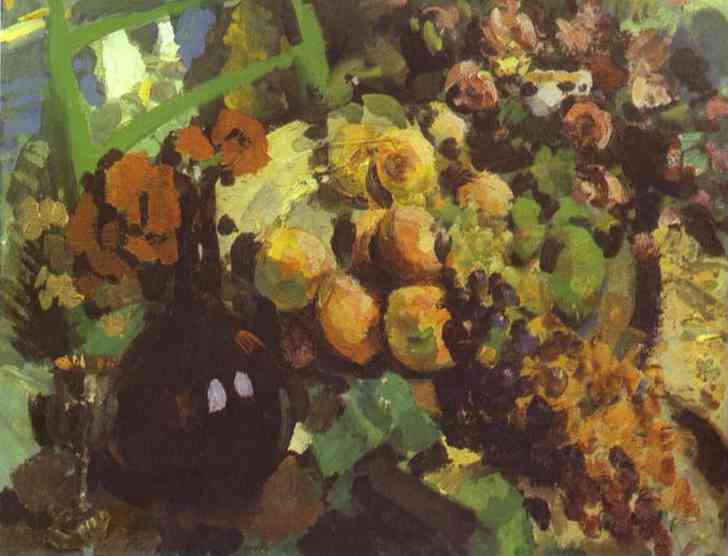 Oil painting: Still Life, Wine and Fruit. 1910