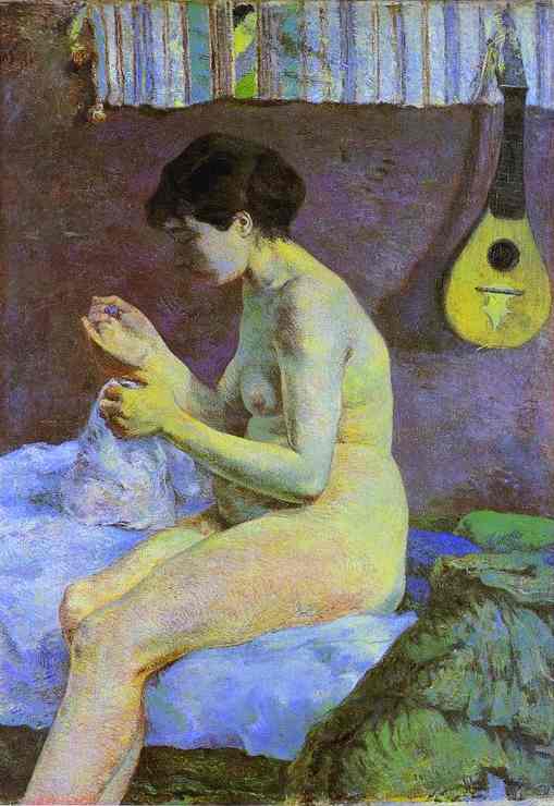 Oil painting:Study of a Nude. Suzanne Sewing. 1880