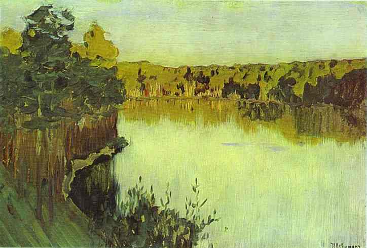 Oil painting:Sunset over a Forest Lake. Study. 1890