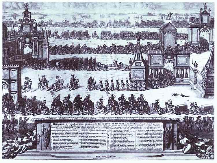 Oil painting:The Ceremonial Entry of the Russian Troops to Moscow on December 21, 1709