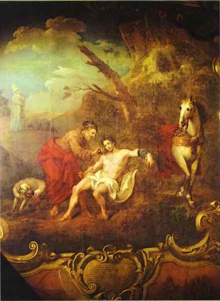 Oil painting:The Good Samaritan. 1737