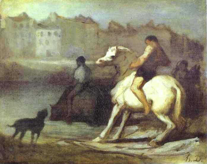 Oil painting:The Horses Drink. c. 1655