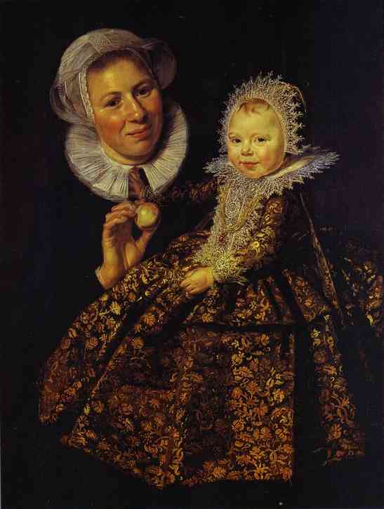 Oil painting:The Infant Catharina Hooft (1618-1691) with her Nurse. c. 1619-20