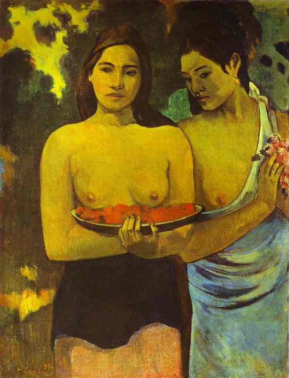 Oil painting:Two Tahitian Women with Mango Blossoms. 1899