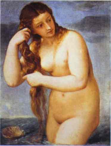 Oil painting:Venus Anadyomene. c.1520