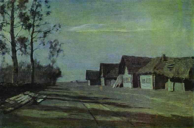 Oil painting:Moonlit Night. A Village. 1897