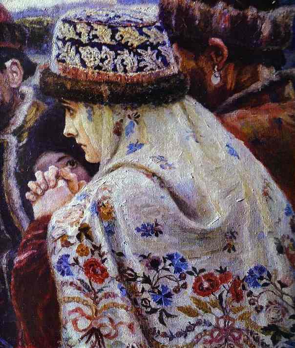 Oil painting:The Boyarynia Morozova. Detail. 1887