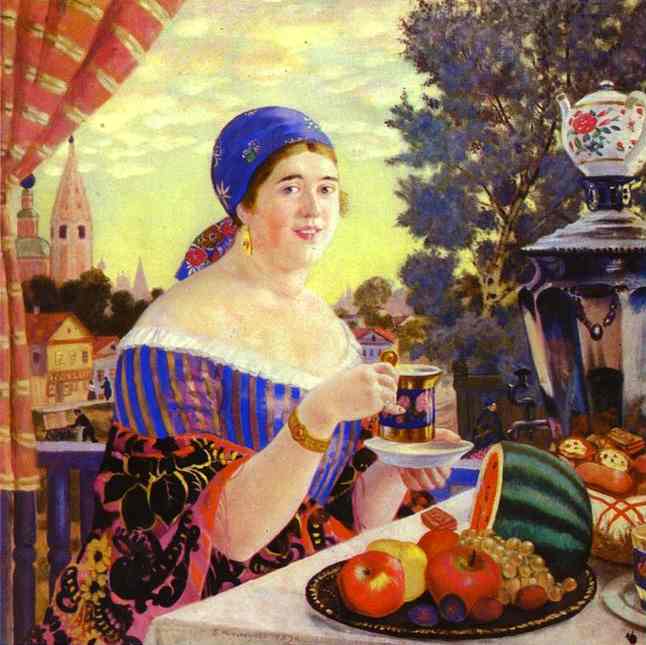 Oil painting: A Merchant Wife at Tea. 1920