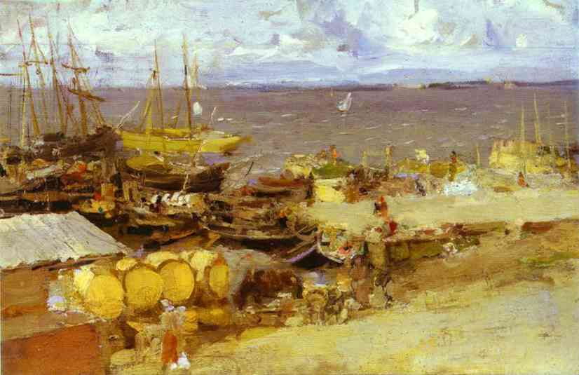 Oil painting: Arkhangelsk Port on Dvina. 1894