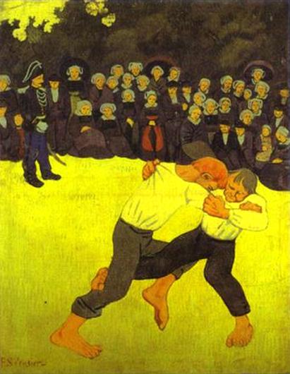 Oil painting:Breton Wrestling. 1890