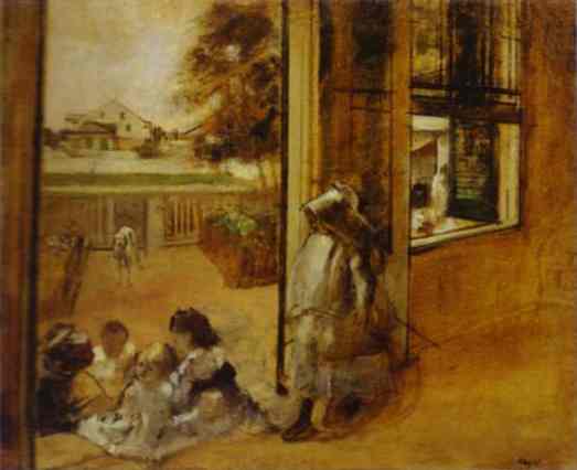 Oil painting:Courtyard of a House in New Orleans. 1872