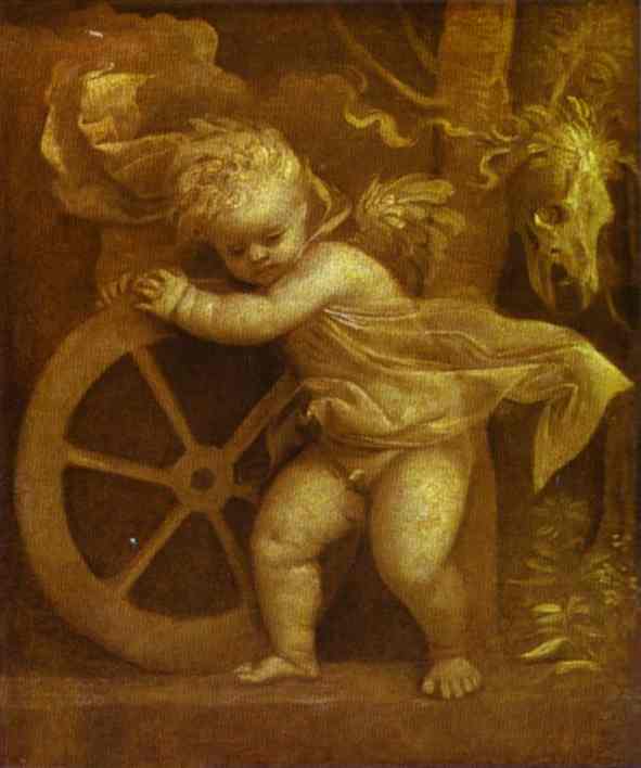 Oil painting:Cupid with the Wheel of Fortune. c.1520