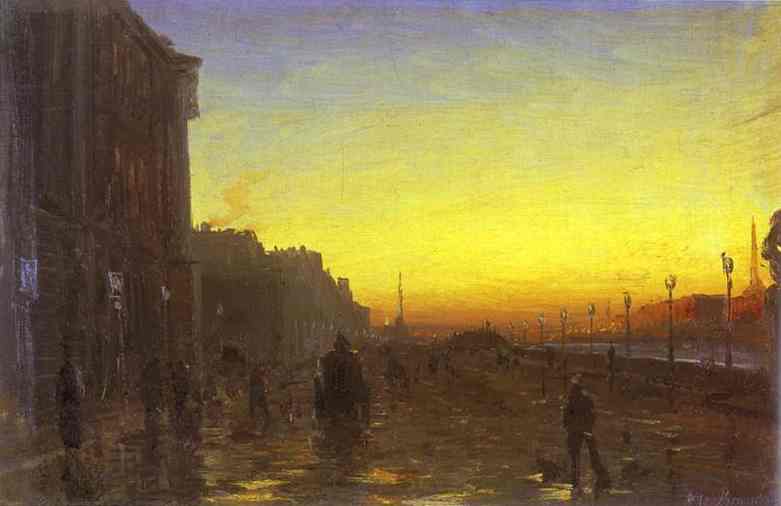 Oil painting:Dawn in St. Petersburg.