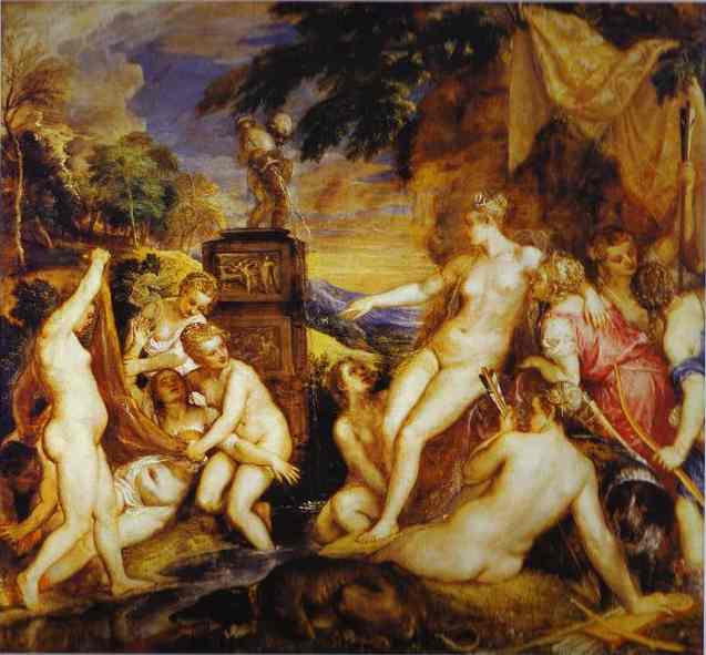 Oil painting:Diana and Callisto. 1556